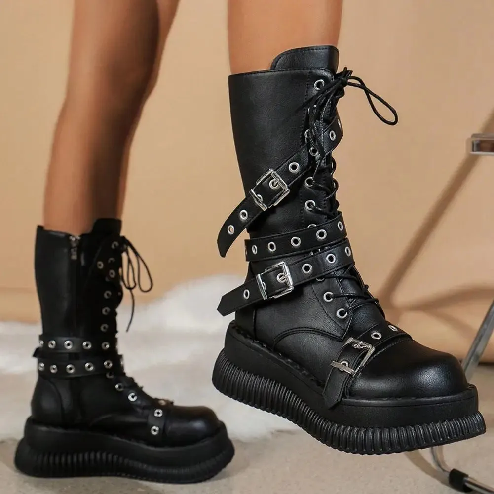 Funki Buys | Boots | Women's Gothic Mid-Calf Platform Boots