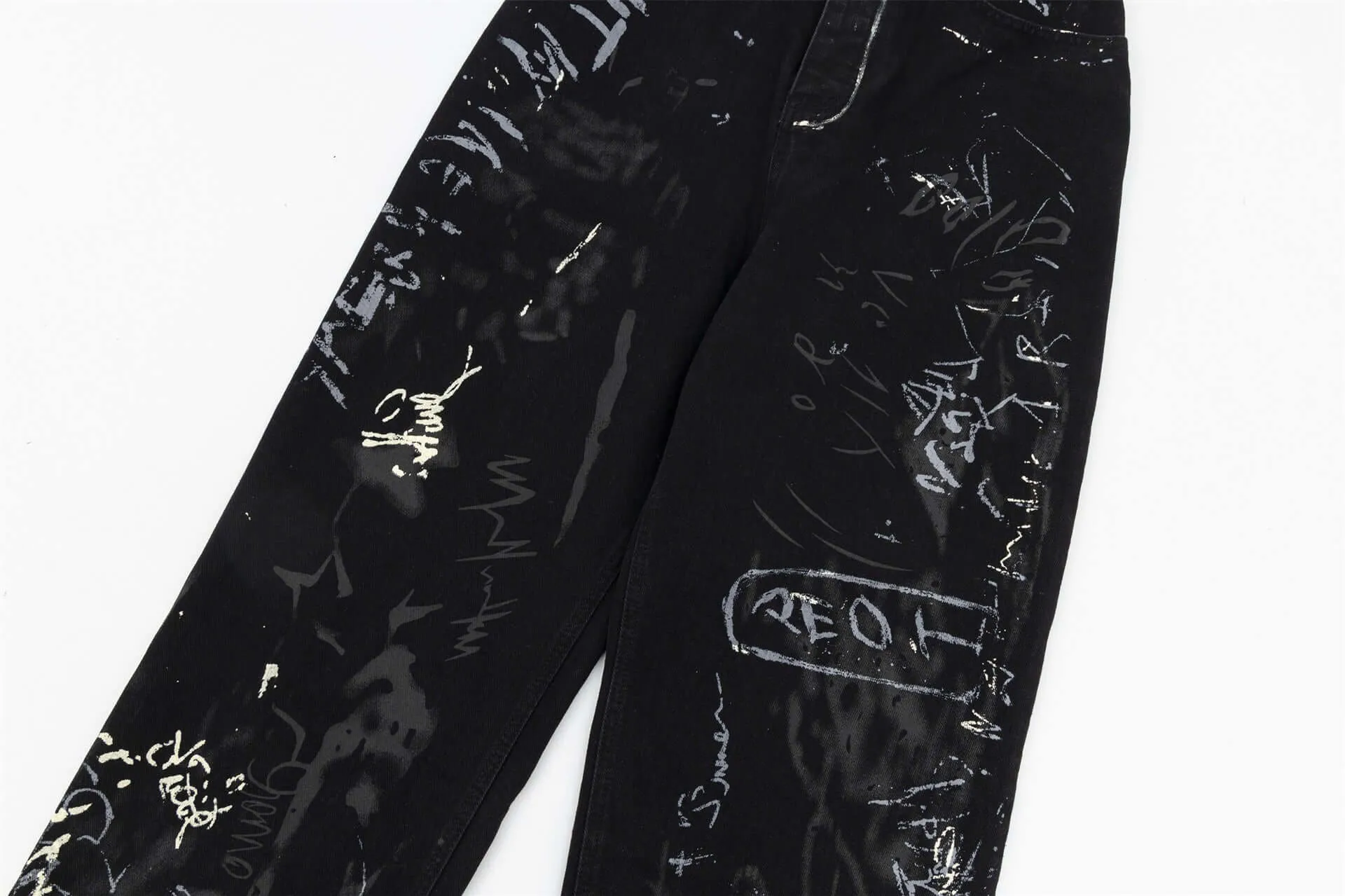 High-Waist Printed Wide-Leg Jeans - Chic Streetwear for Women