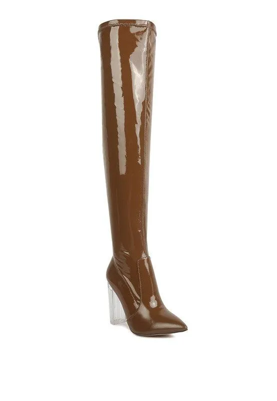 Noire Thigh High Long Boots In Patent Pu