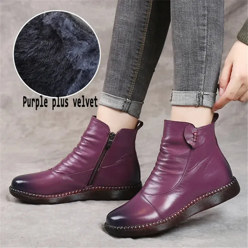 Women's Autumn Leather Boots – Fashionable Warm Winter Shoes with Non-Slip Thick Sole