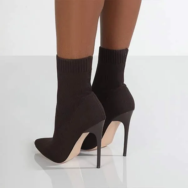 Women's Knit Pointed-Toe Mid-Calf High Heel Stiletto Sock Boots 88207739C