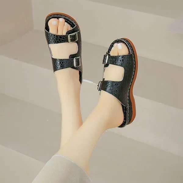 Women's Snake Print Wedge Sandals with Belt Buckle 78291319C