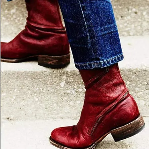 Women's Square Heel Low Heel Mid-Calf Zipper Boots 70765421C