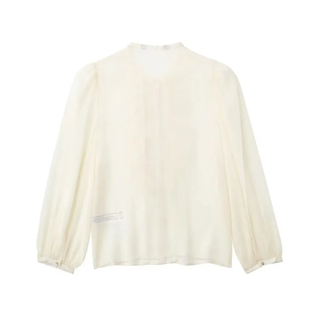 xakxx - New women's  temperament fashion versatile casual retro sweet Ruili thin layered decorative translucent shirt